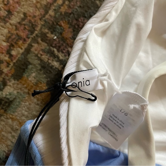 Onia Ribbed White and Blue One Piece Swimsuit - Picture 6 of 6